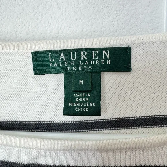 Lauren Ralph Lauren Gray Striped Sweater Dress Size Medium Gray Black White Fall - Picture 4 of 12